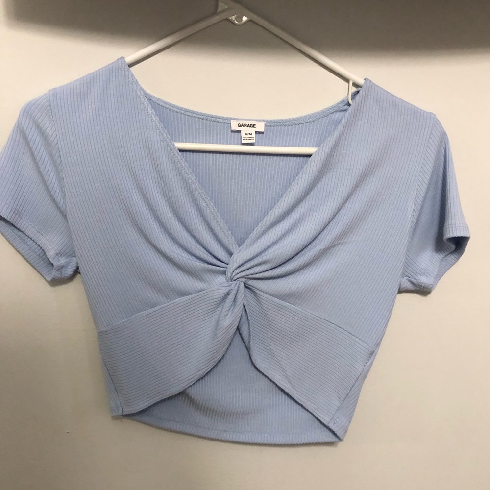 baby blue garage crop top, new with no tags